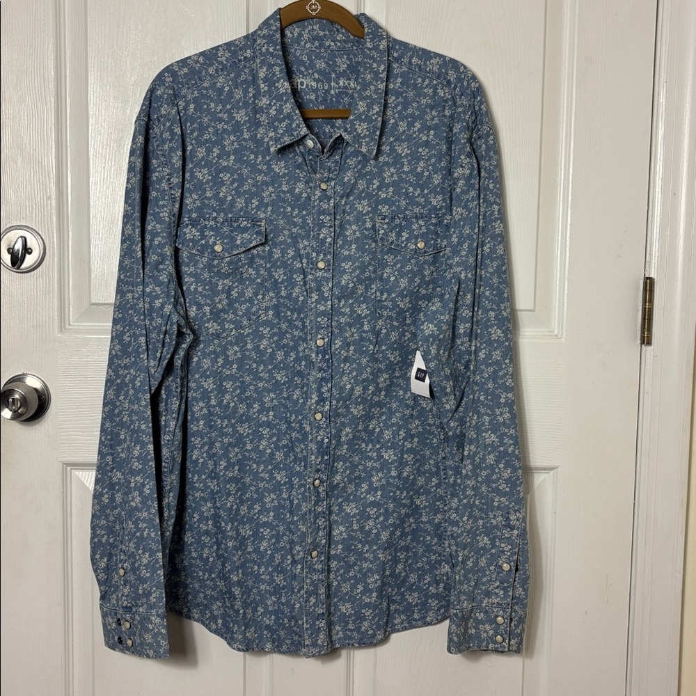NEW NWT GAP Western floral button snap denim collar shirt size XXXL 3X